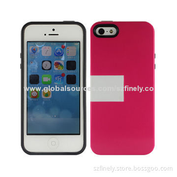 Hard Cases for iPhone 5/5S, PC + TPE Materials, Double Injection with Black Camera Ring